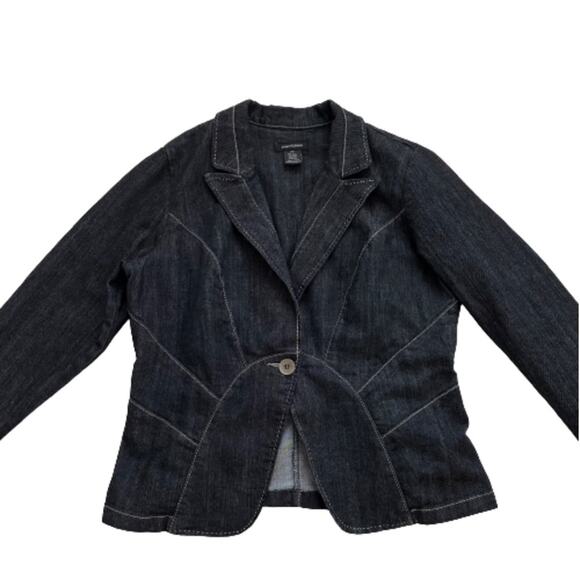 Ashley Stewart Blazer Button Front Denim Contrast Stitch Plus Jacket Size 14W - Picture 7 of 10
